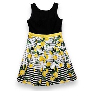 Chetta B Lemons Fit and Flare Yellow Black Dress fruit print sleeveless